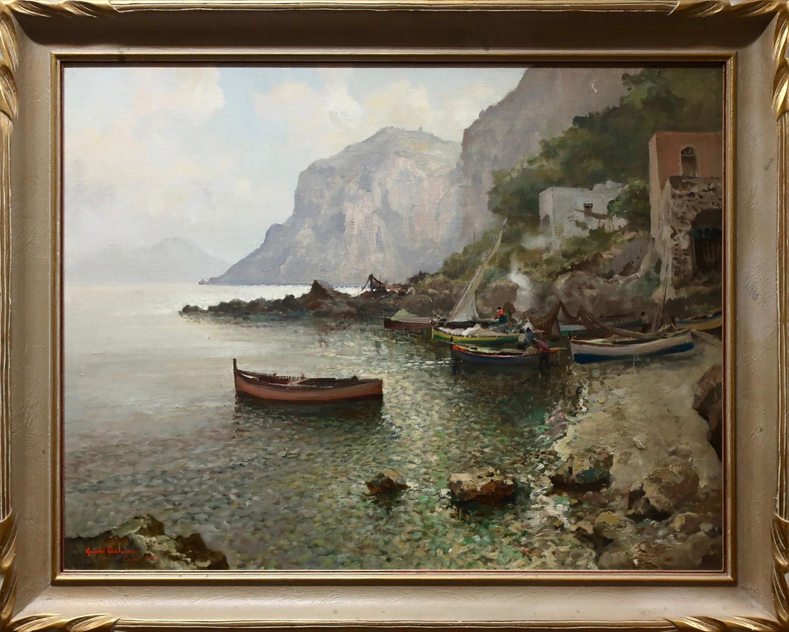 Guido Odierna (1913-1991) - Capri Coastal Scene With Fishermen And Boats