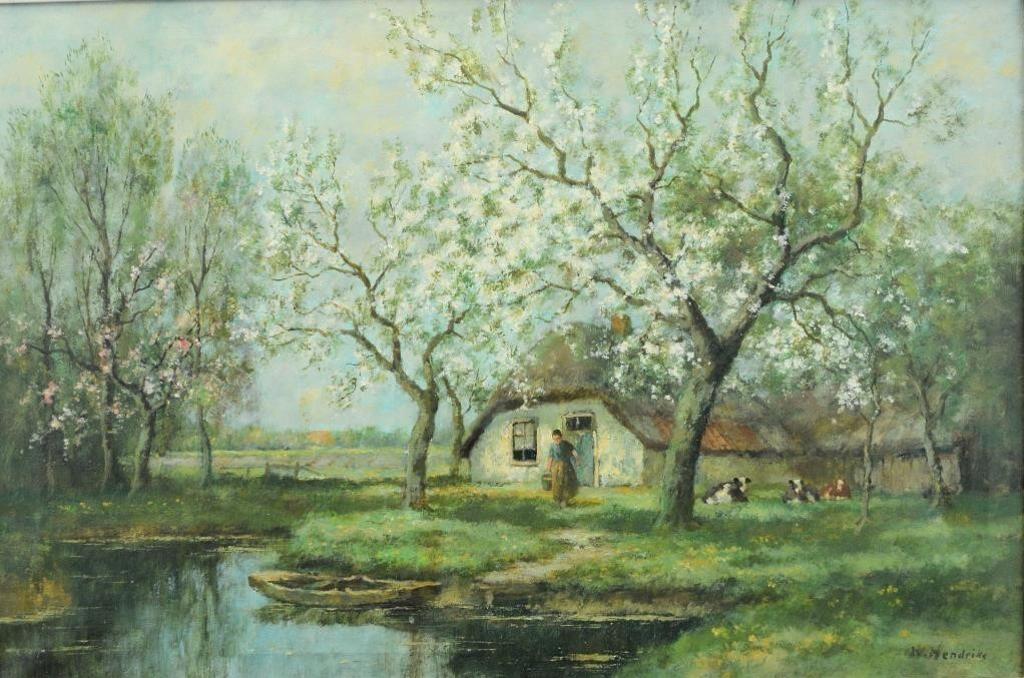 Willem Jr. Hendriks (1888-1966) - Apple Blossoms and Resting Cattle