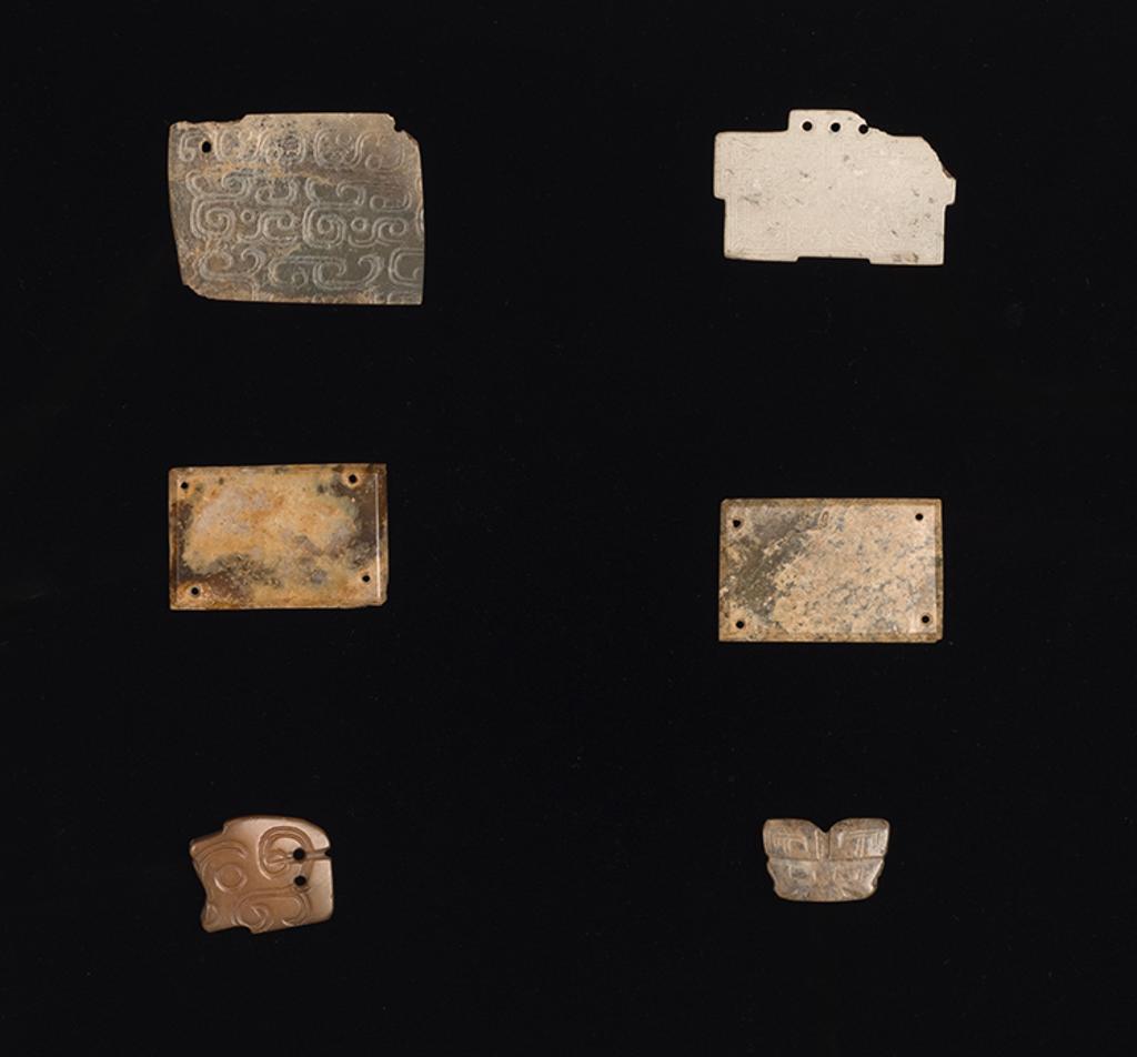 Chinese Art - A Group of Six Chinese Jade Plaques and Fragments, Mostly Western Zhou Dynasty