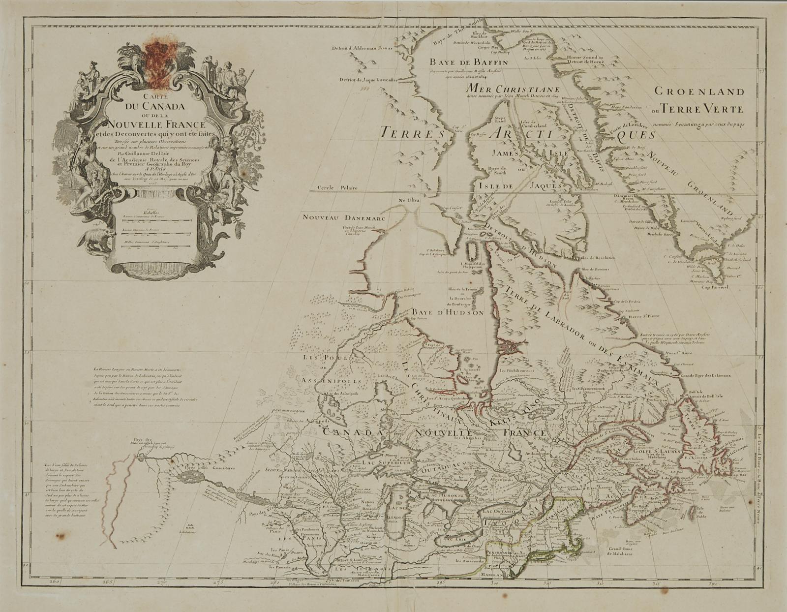 Guillaume de l'isle (1675-1726) - Carte Du Canada Ou La Nouvelle France Et Des Decouvertes Qui Y Ont Été Faites