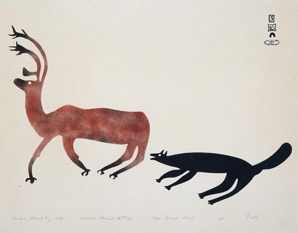 Pudlo Pudlat (1916-1992) - Caribou Chased By Wolf