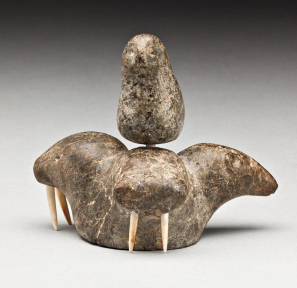 Donat Qillaq (1918) - a bird atop two walruses and a bear, ca. early-mid 1950s