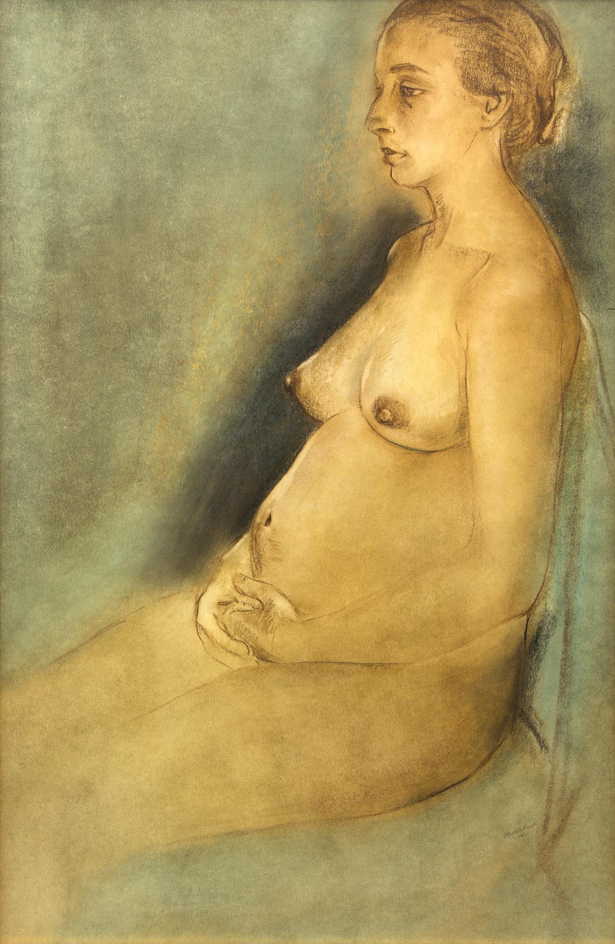 Louis Muhlstock (1904-2001) - Sans titre / Untitled (Femme enceinte / Pregnant Woman), 1960
