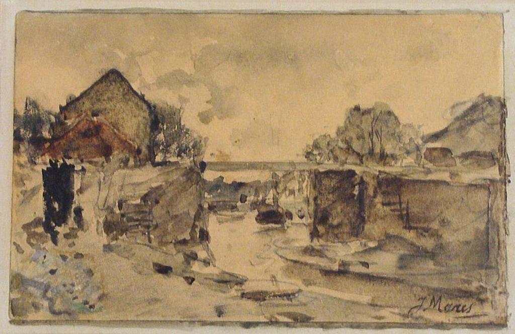 Jacob Henricus Maris (1837-1899) - Untitled - Buildings By A River
