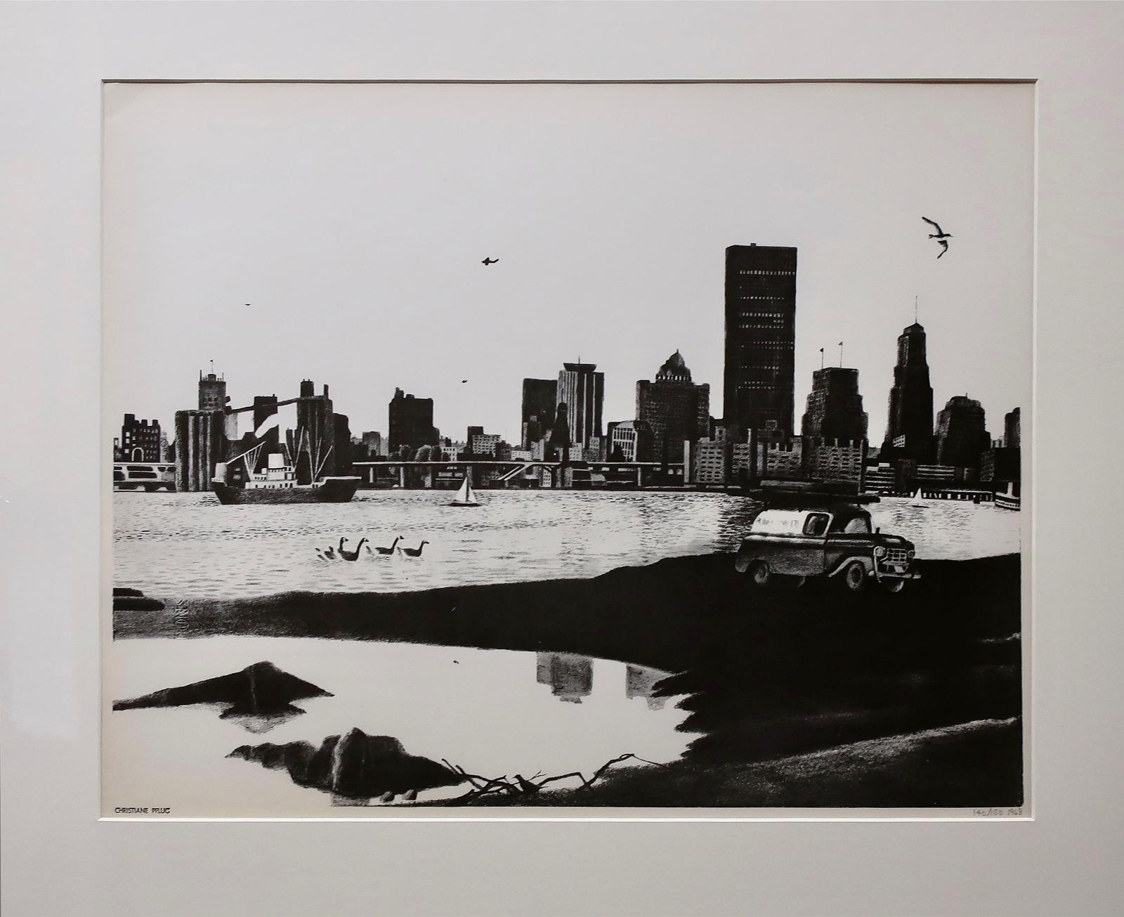 Christiane Pflug (1936-1972) - Untitled (City Skyline With Boat And Truck)