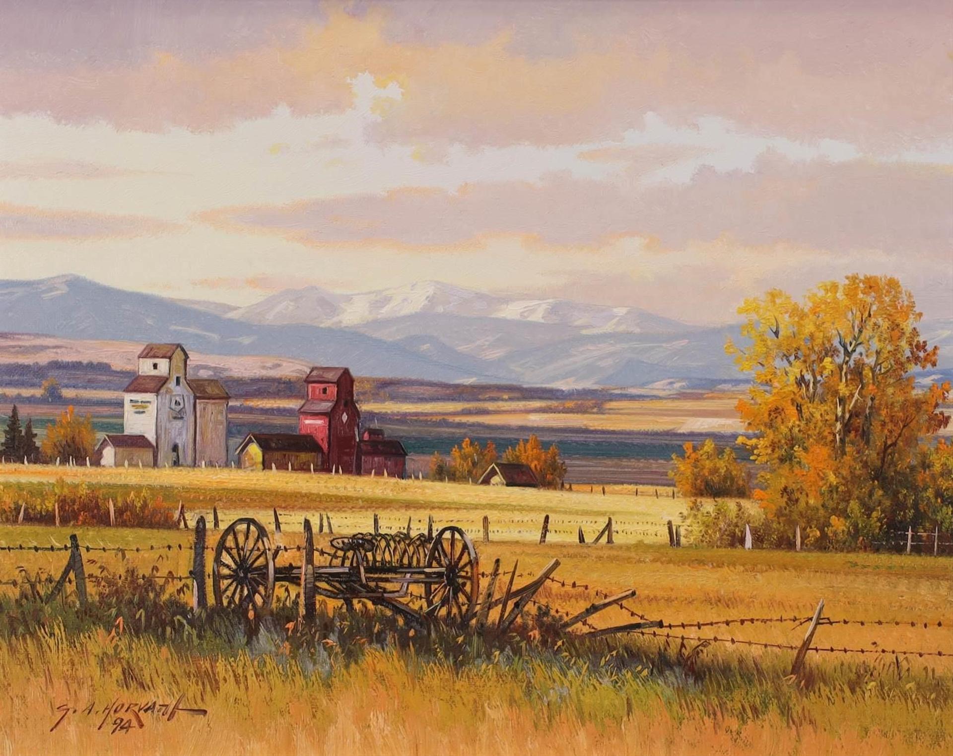 George A. Horvath (1933-2012) - Country Landscape With Grain Elevators; 1994