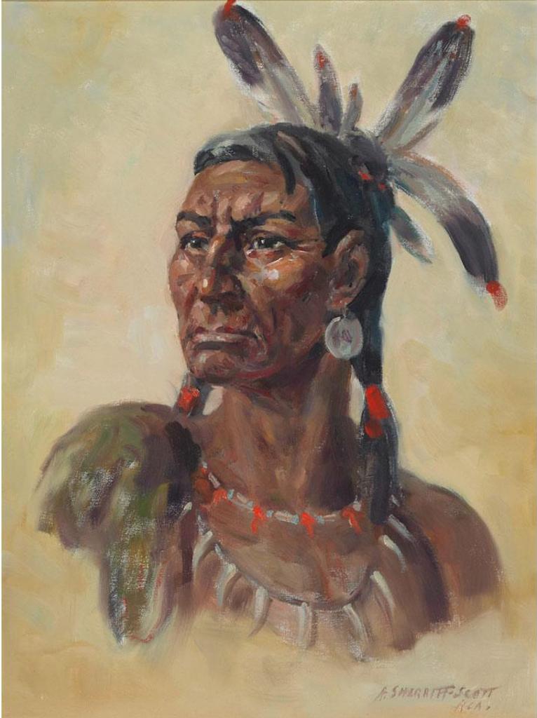 Adam Sherriff Scott (1887-1980) - Portrait Of Indian Brave
