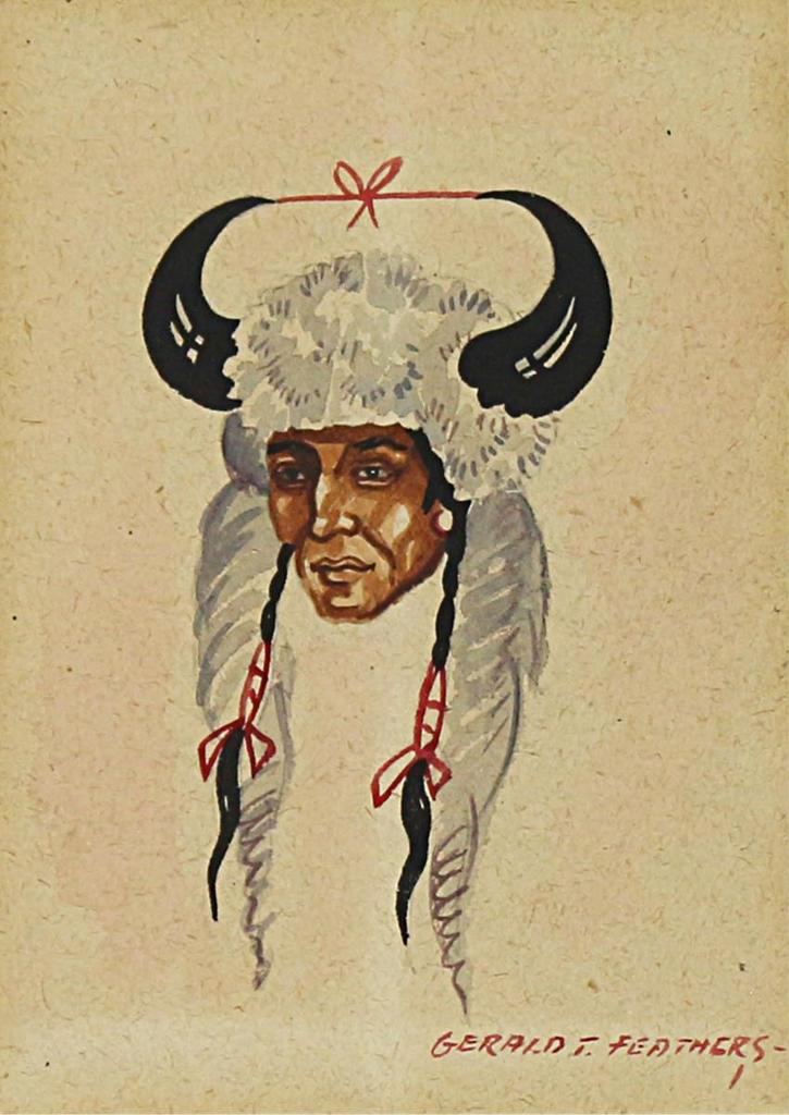 Gerald T. Tailfeathers (1925-1975) - Portrait With Buffalo Horn Headdress