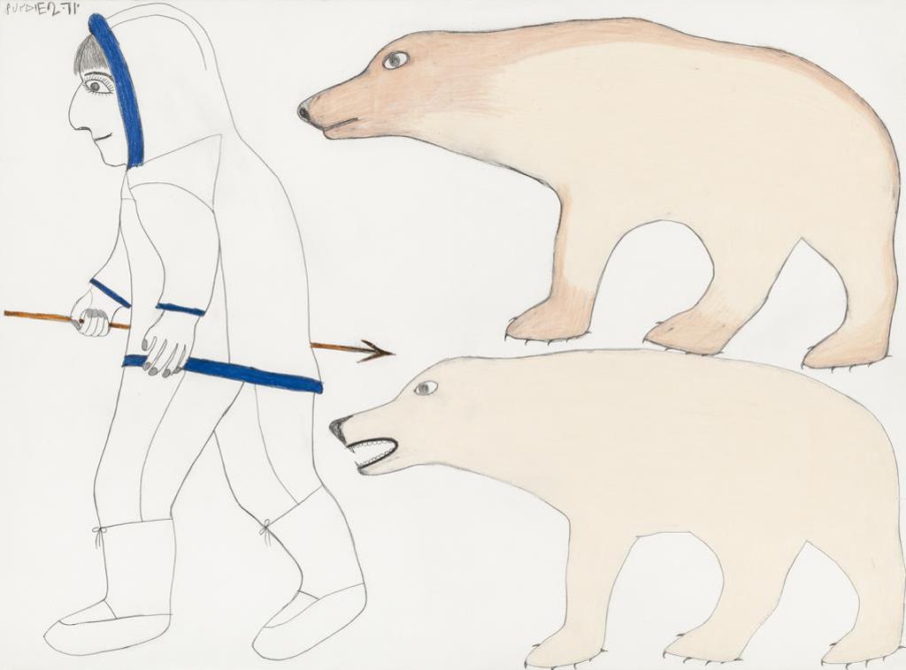 Janet Kigusiuq (1926-2005) - Hunter Followed by Two Bears, c. 198890