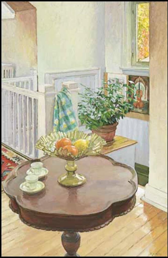 Isabel Kann (1921-2017) - Interior with Still Life on Serpentine Pie-Crust Table