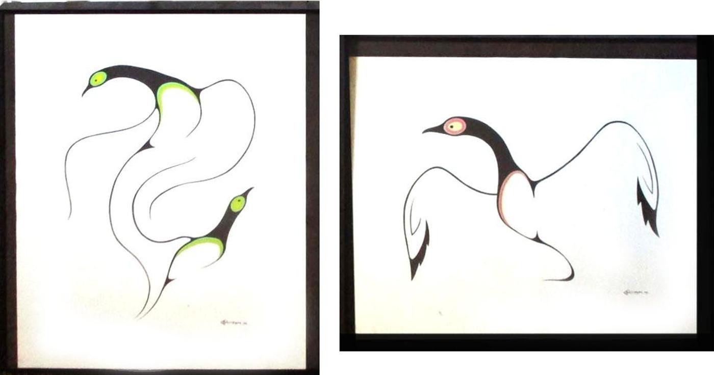 Clarence Wescoupe - Huards, paire d'acryliques sur papier