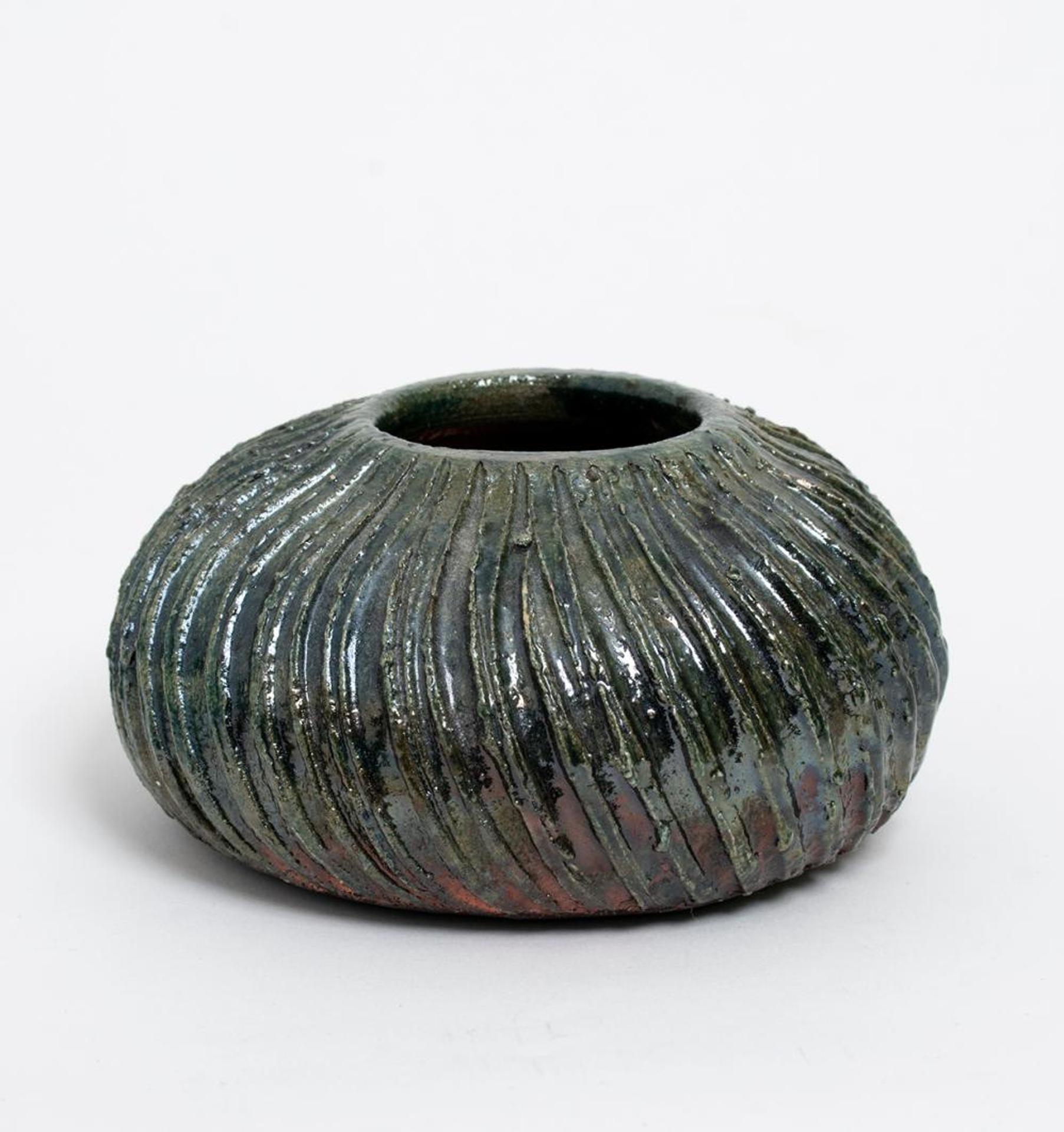 Tim Isaac (1962) - Mottled Green Raku Vessel