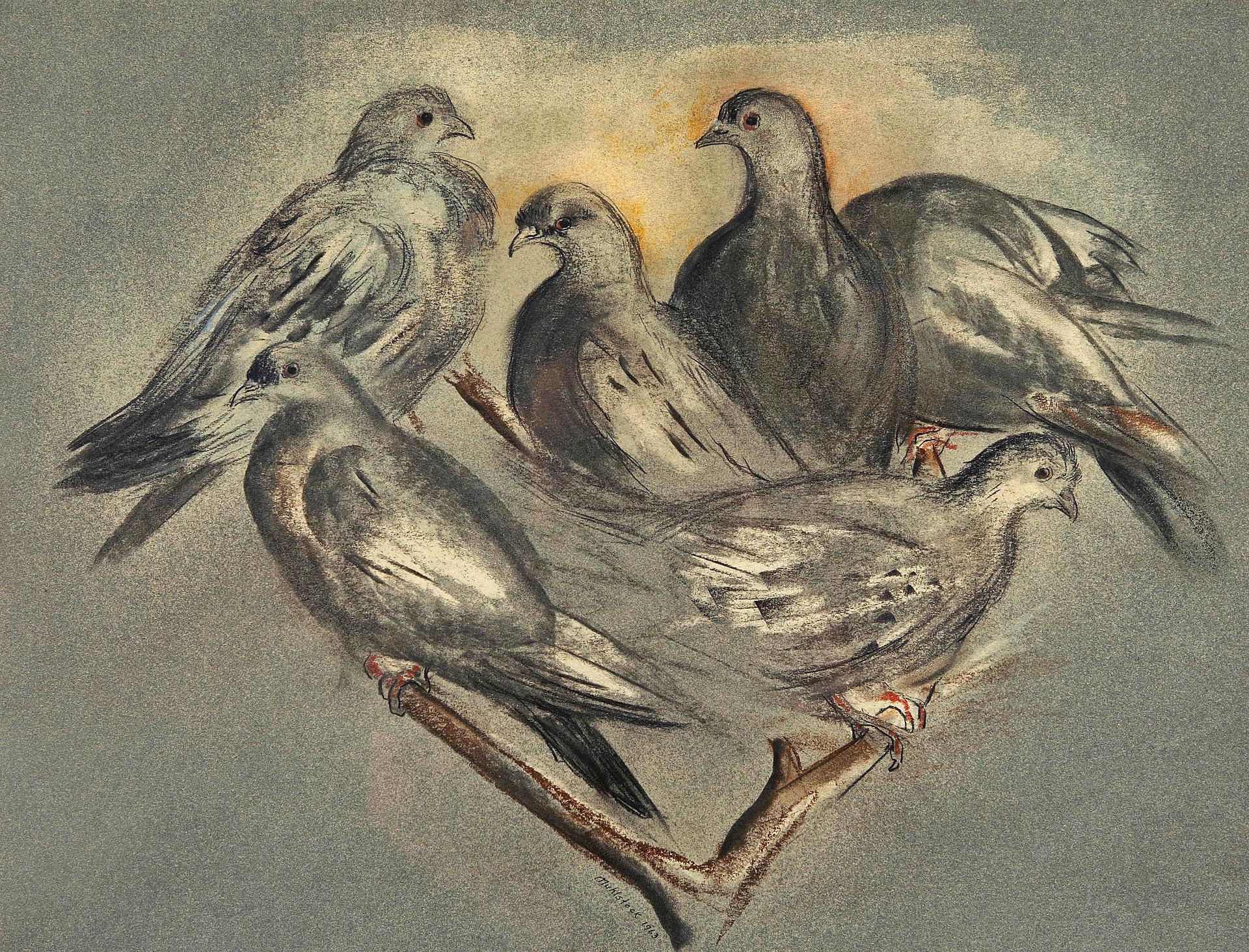 Louis Muhlstock (1904-2001) - Pigeons; Flowers