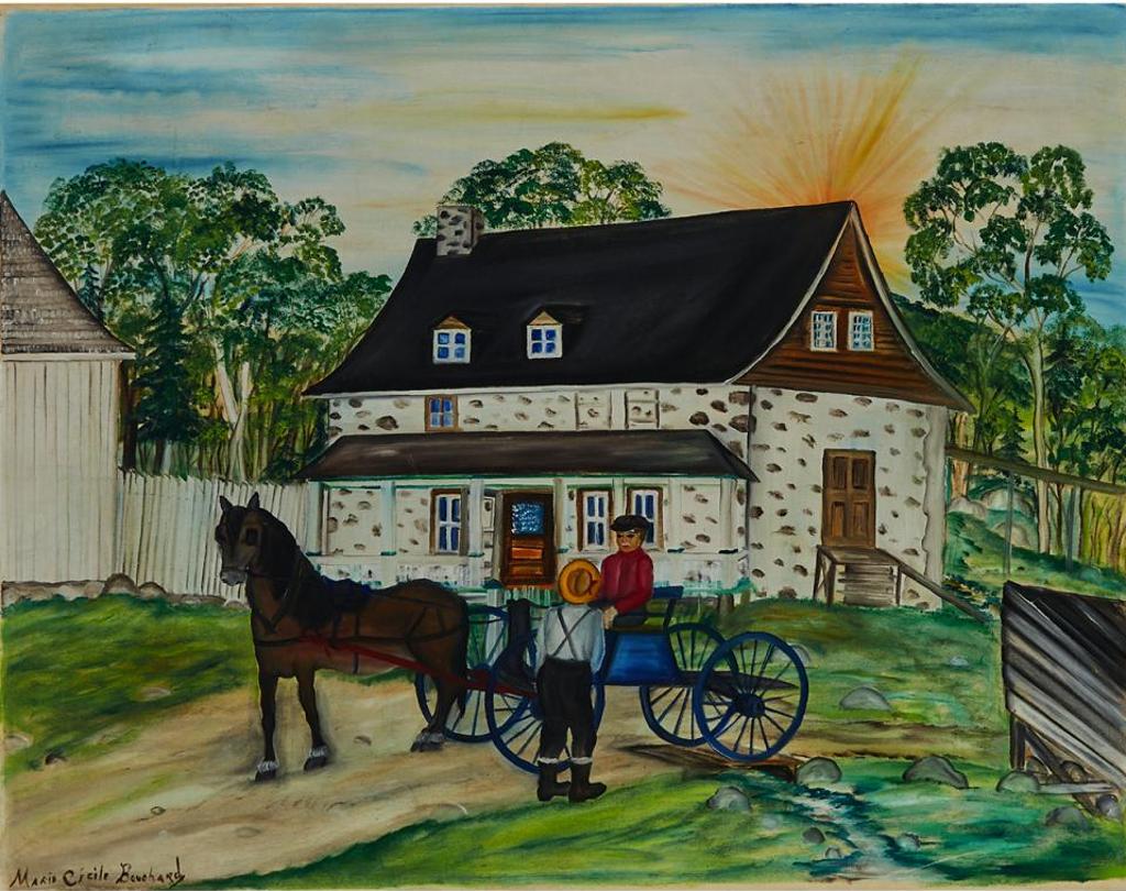 Marie Cecile Bouchard (1920-1973) - Maison De Pierre Et Voiture Bleu