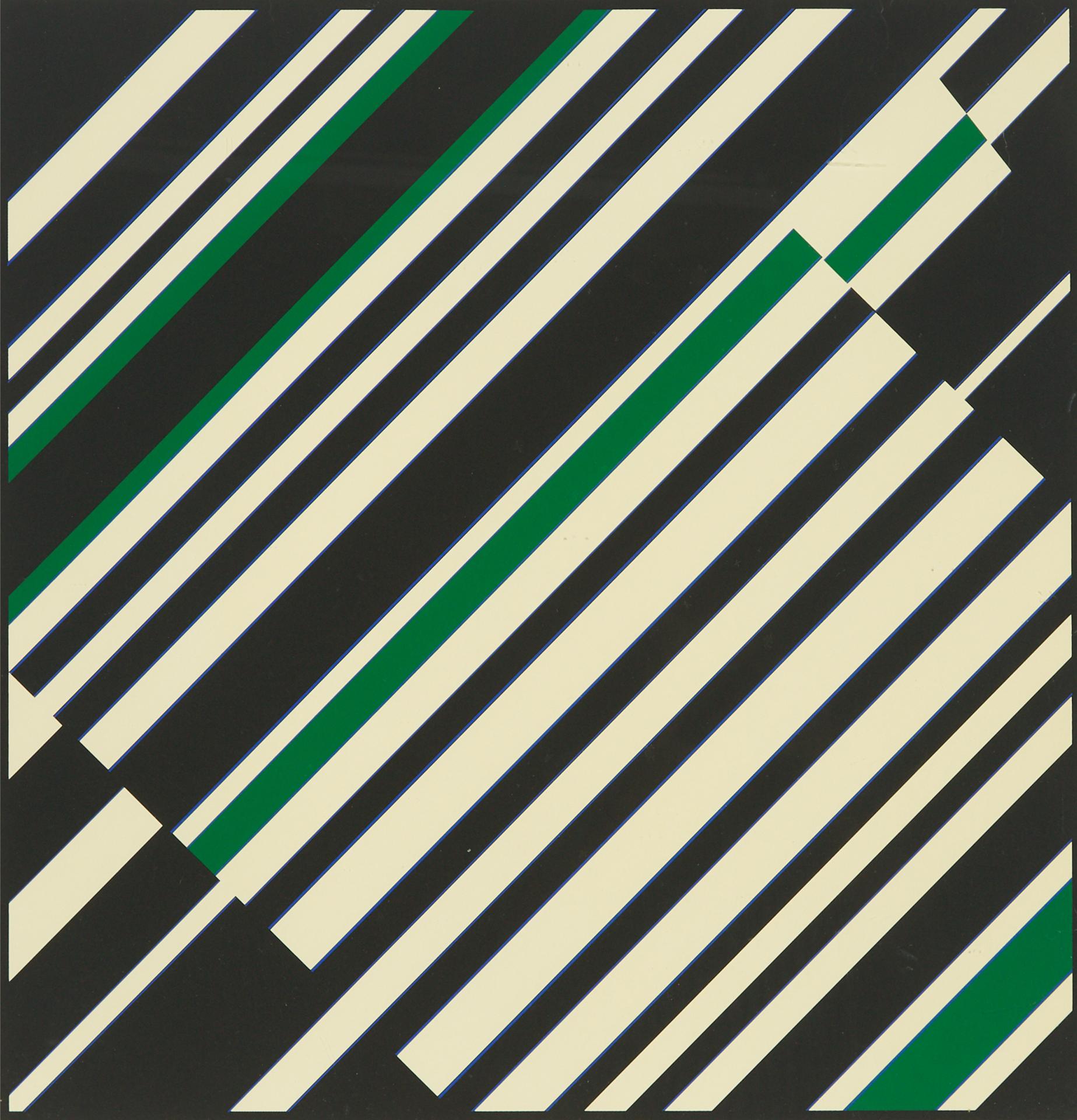 Günter Fruhtrunk - Untitled (Black, White, Green Diagonal Composition), 1967