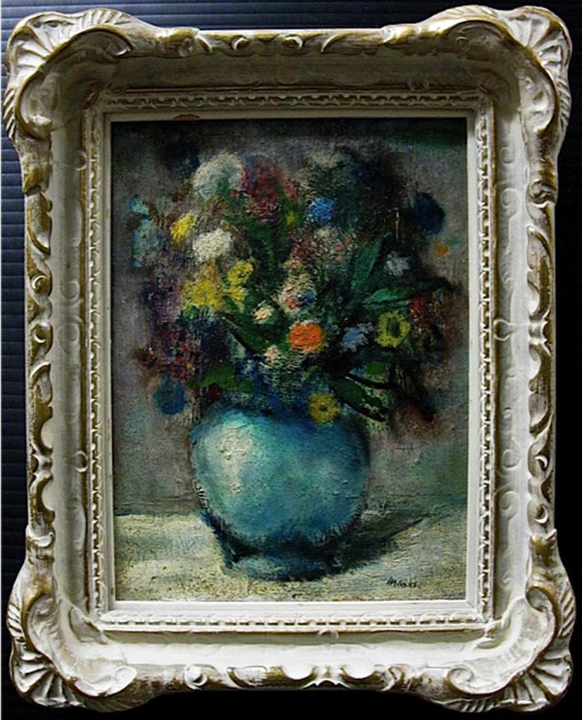 Jack Harold Markell (1919-1979) - Mixed Bouquet In A Blue Vase  Oil On Board