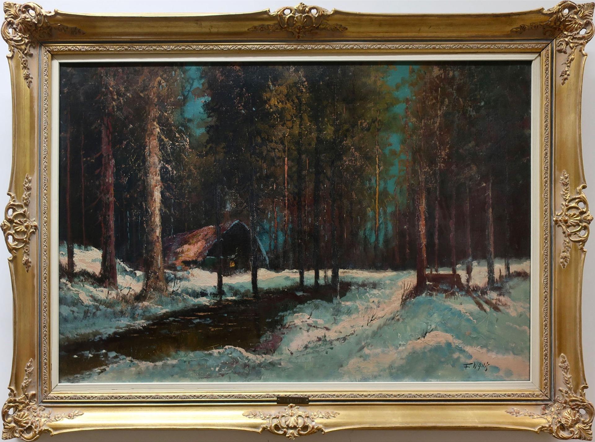 Frank Wallis - Cabin In A Sunlit Winter Woodland