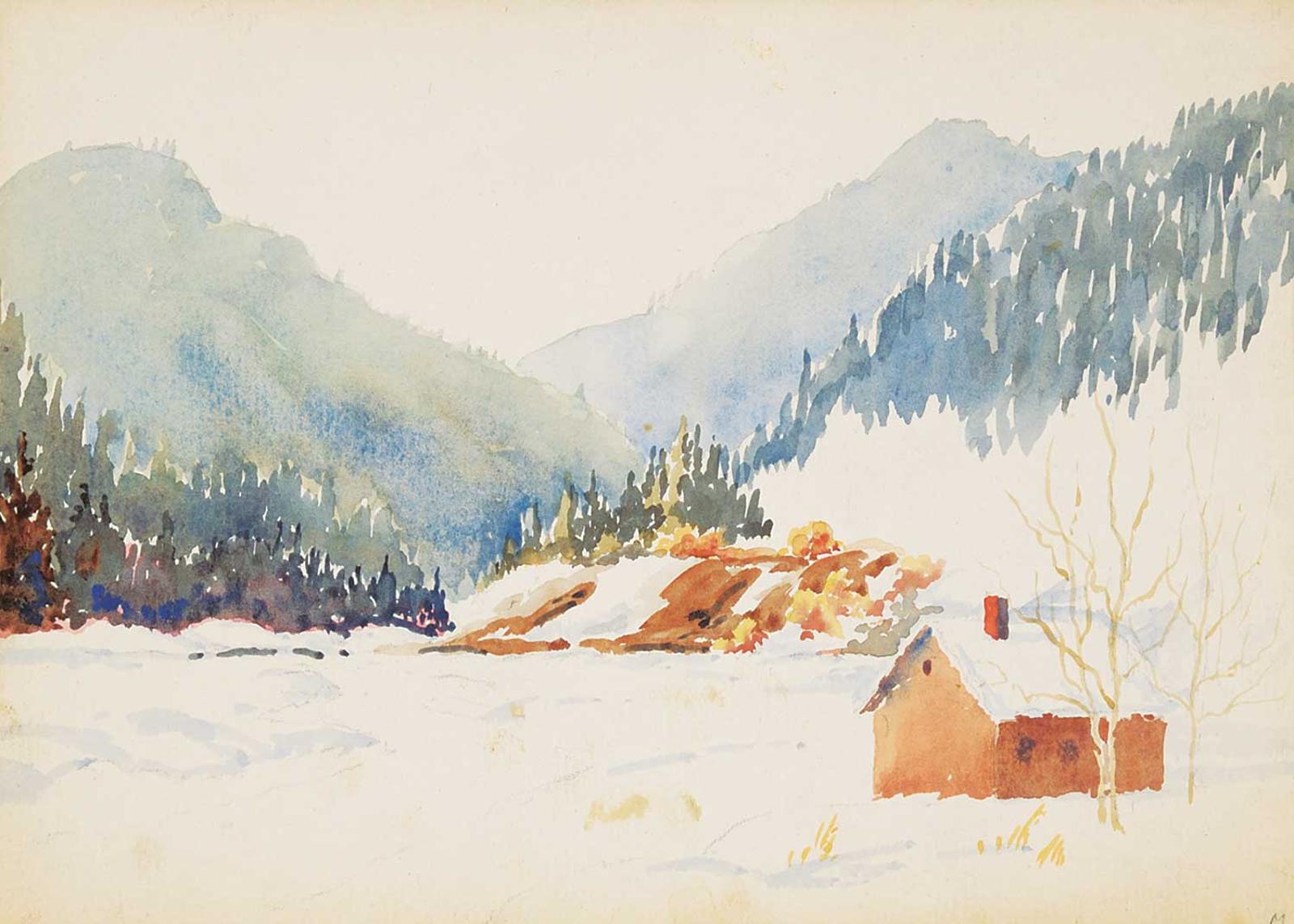 Reginald Llewellyn Harvey (1888-1963) - Untitled - Cabin on the River in Winter