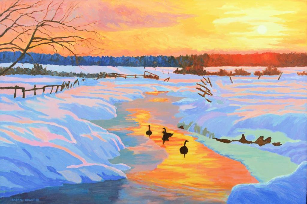 Cheryl Chartier (1952) - Geese on a Winter Stream
