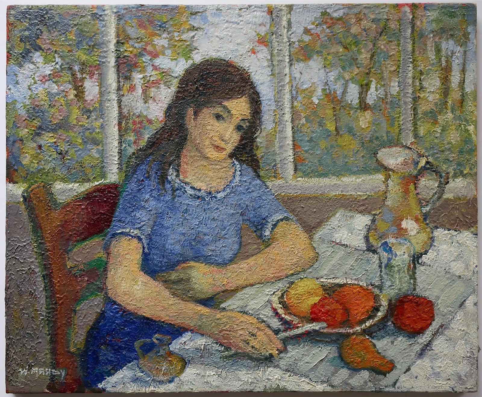 Wadie El Mahdy (1921-2001) - Untitled (Young Girl Seated At Table With Bowl Of Fruit)