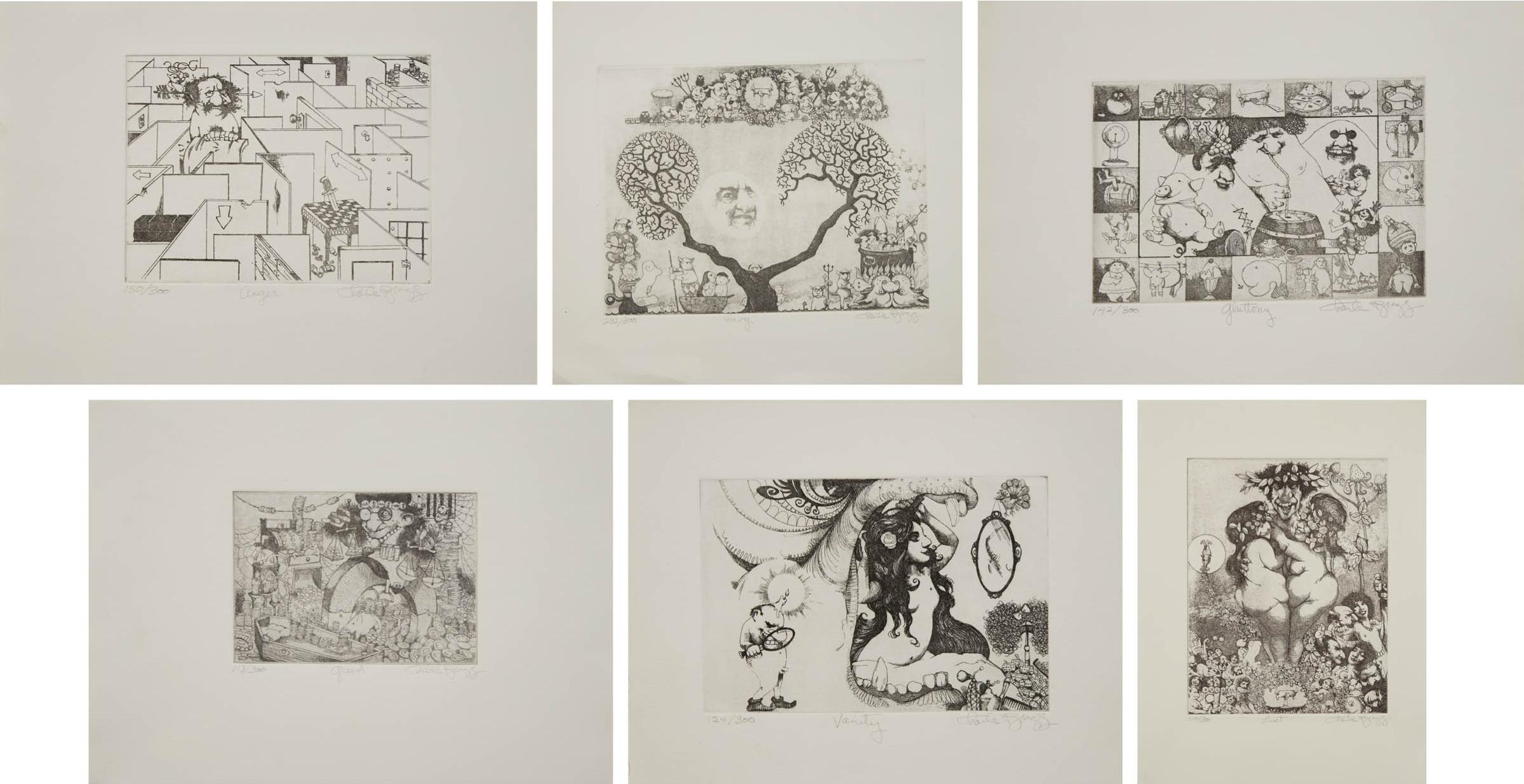 Charles Wilson Bragg (1931-2017) - Six Deadly Sins (Anger, Envy, Gluttony, Greed, Lust, And Vanity)