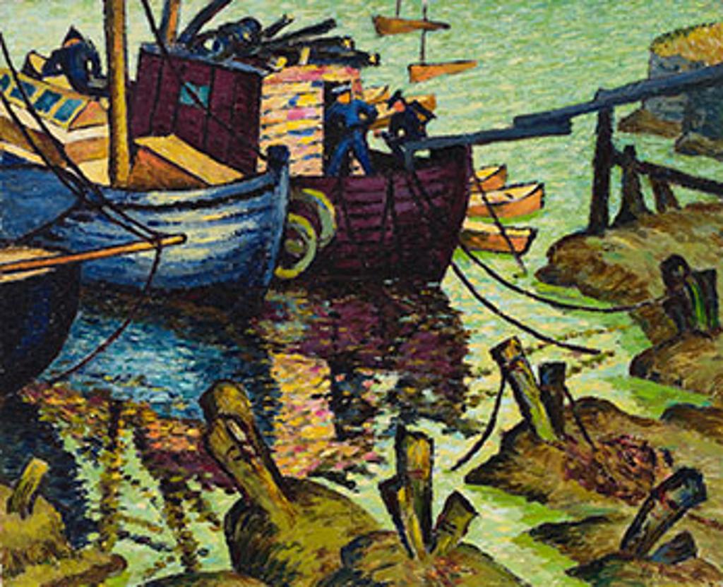 Sybil Andrews (1898-1992) - Boats at Dock