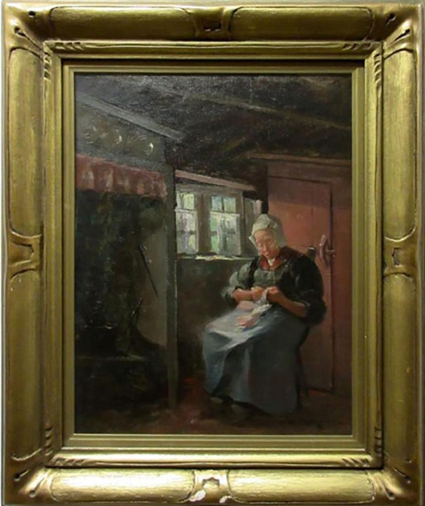 Mary Ella Williams Dignam (1860-1938) - Dutch Woman Sewing By Window