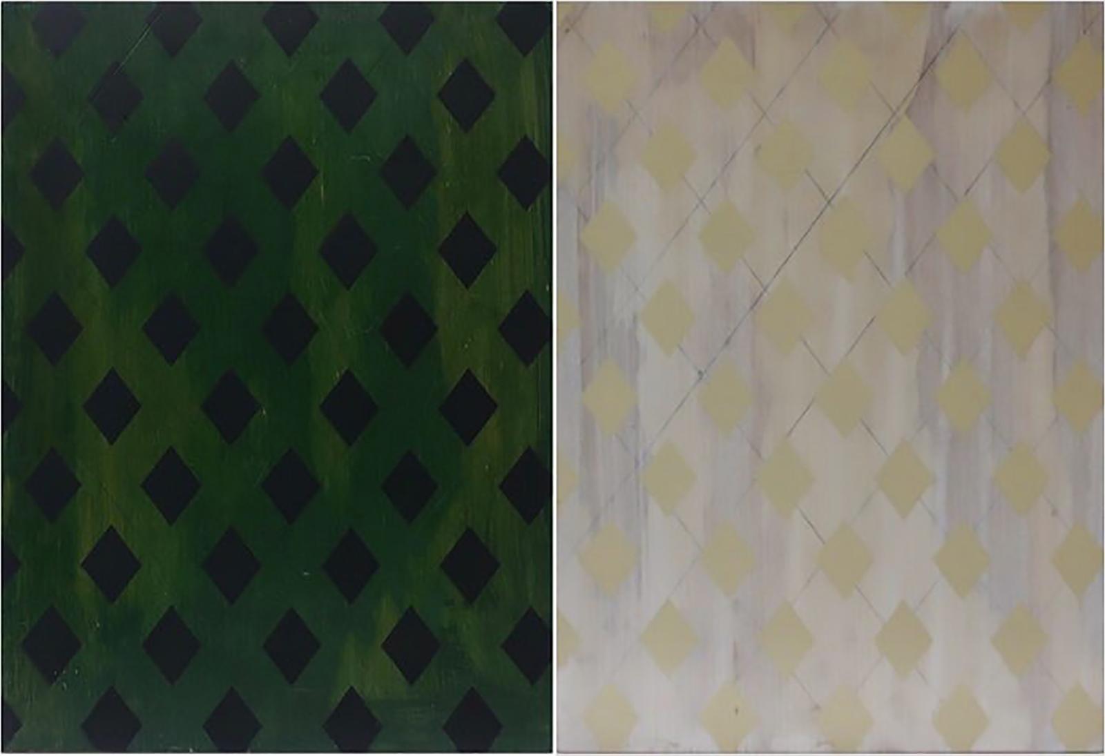 Michael Duke Pavoni - Untitled Diptych (Black Diamonds On Green Ground/Yellow Diamonds On White Ground)