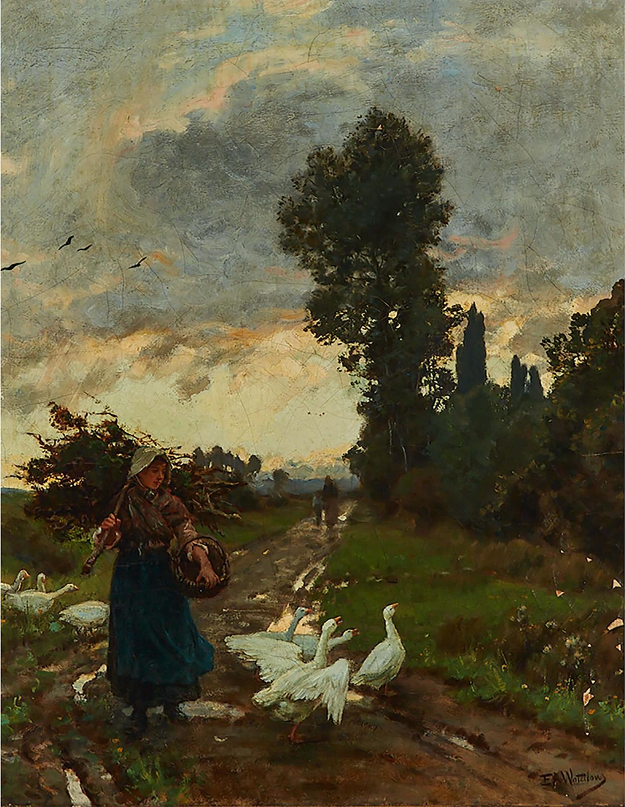 Sir Ernest Albert Waterlow (1850-1919) - Trudging Along (Girl With Geese)