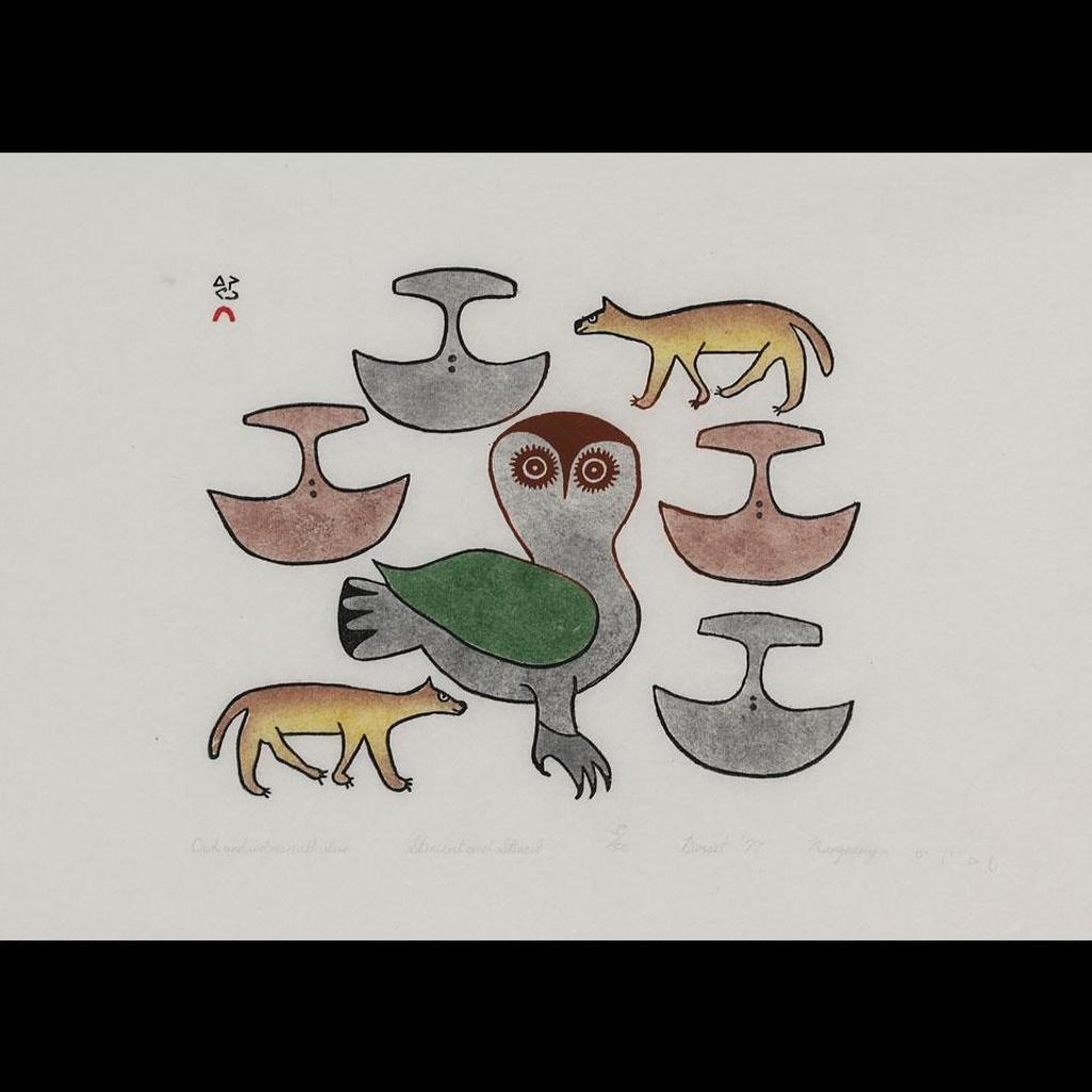 Ningeeuga Oshuitoq (1918-1980) - Owl And Wolves With Ulus