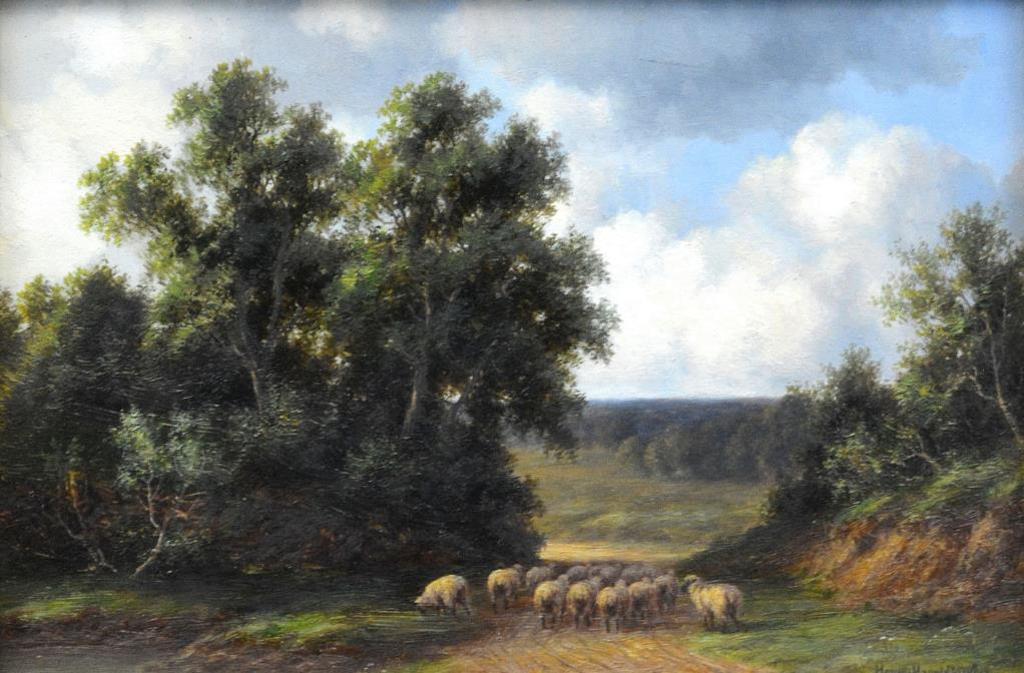 Henry Harold Vickers (1851-1918) - Sheep on a Lane