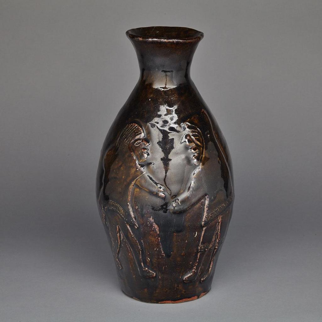 Eli Tikeayak (1933-1996) - Vase Decorated With Two Figures And Loon
