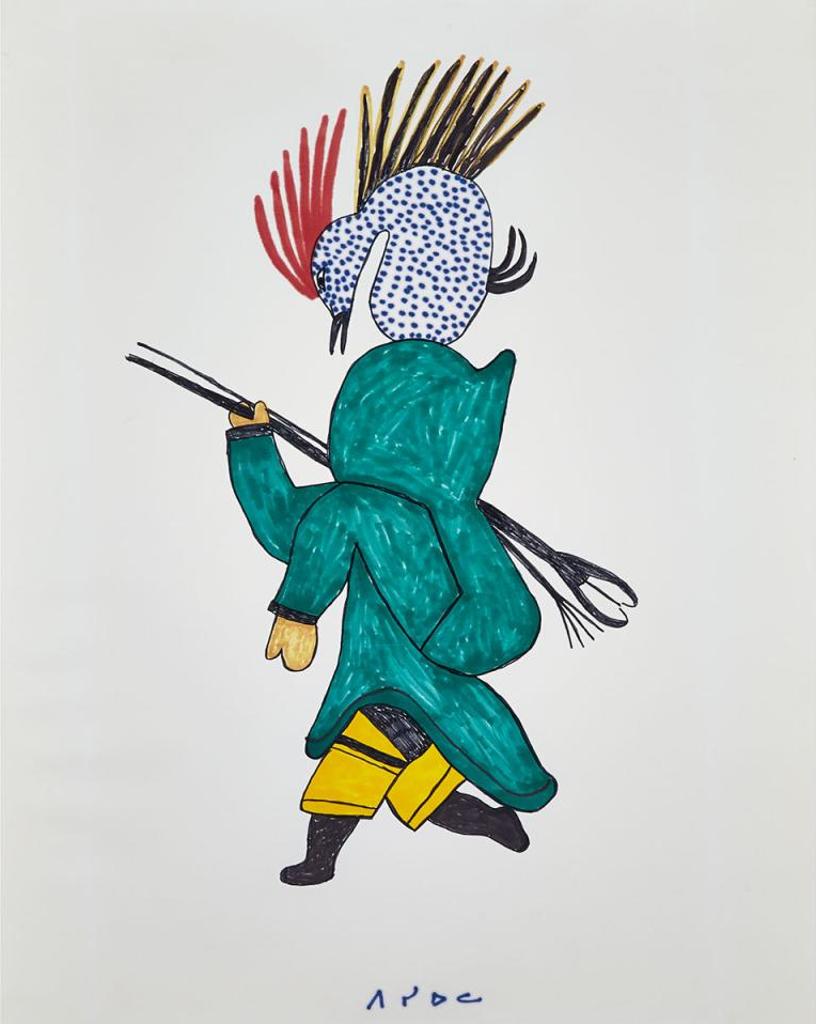 Pitseolak Ashoona (1904-1983) - Untitled (Inuit Woman With Fish Spear And Bird)