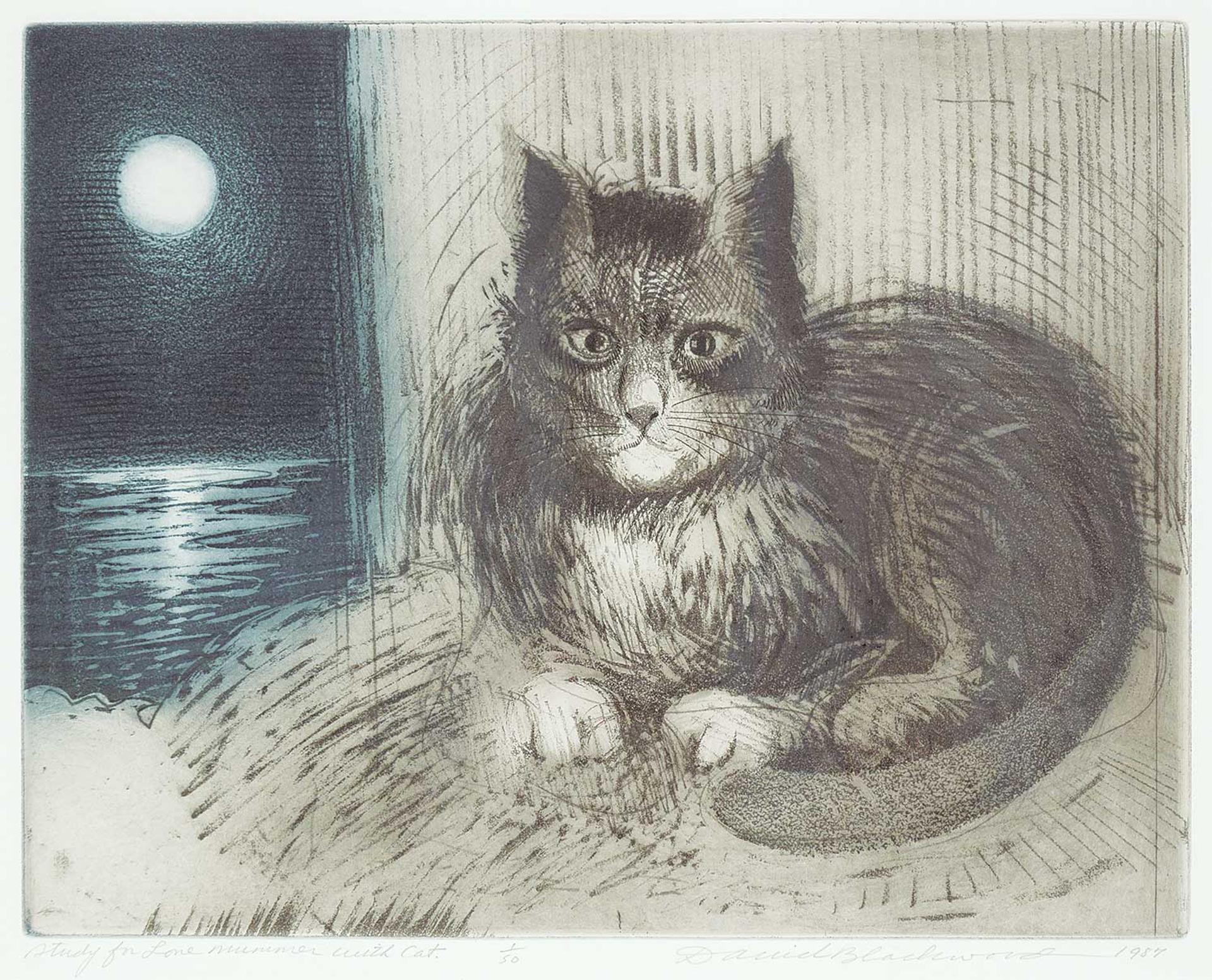 David Lloyd Blackwood (1941-2022) - Study for Lone Mummer with Cat  #1/50