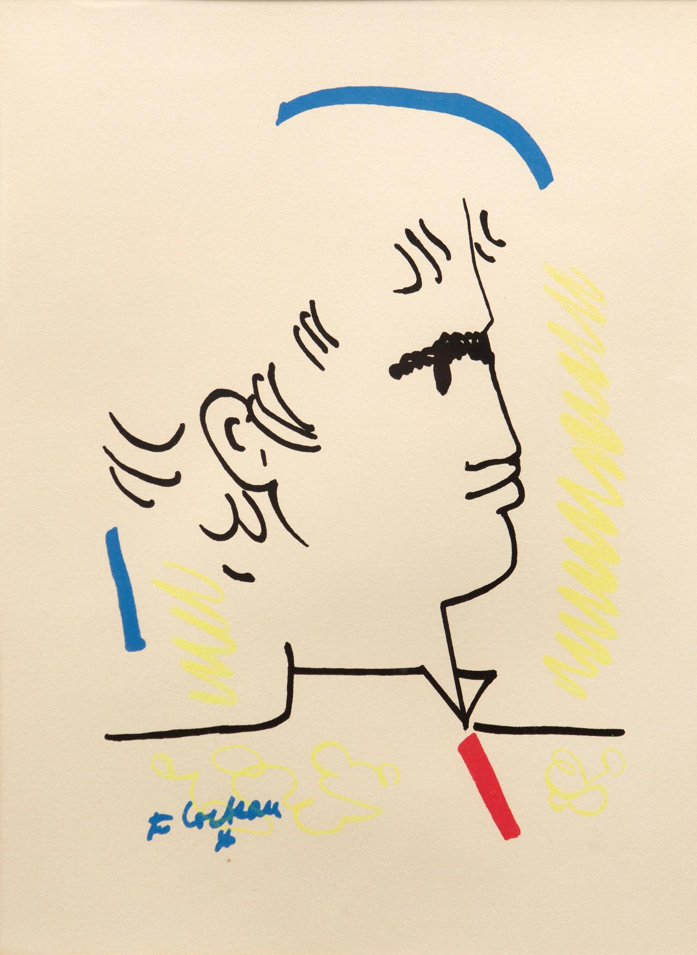 Jean Cocteau (1889-1963) - Portrait coloré, 1965