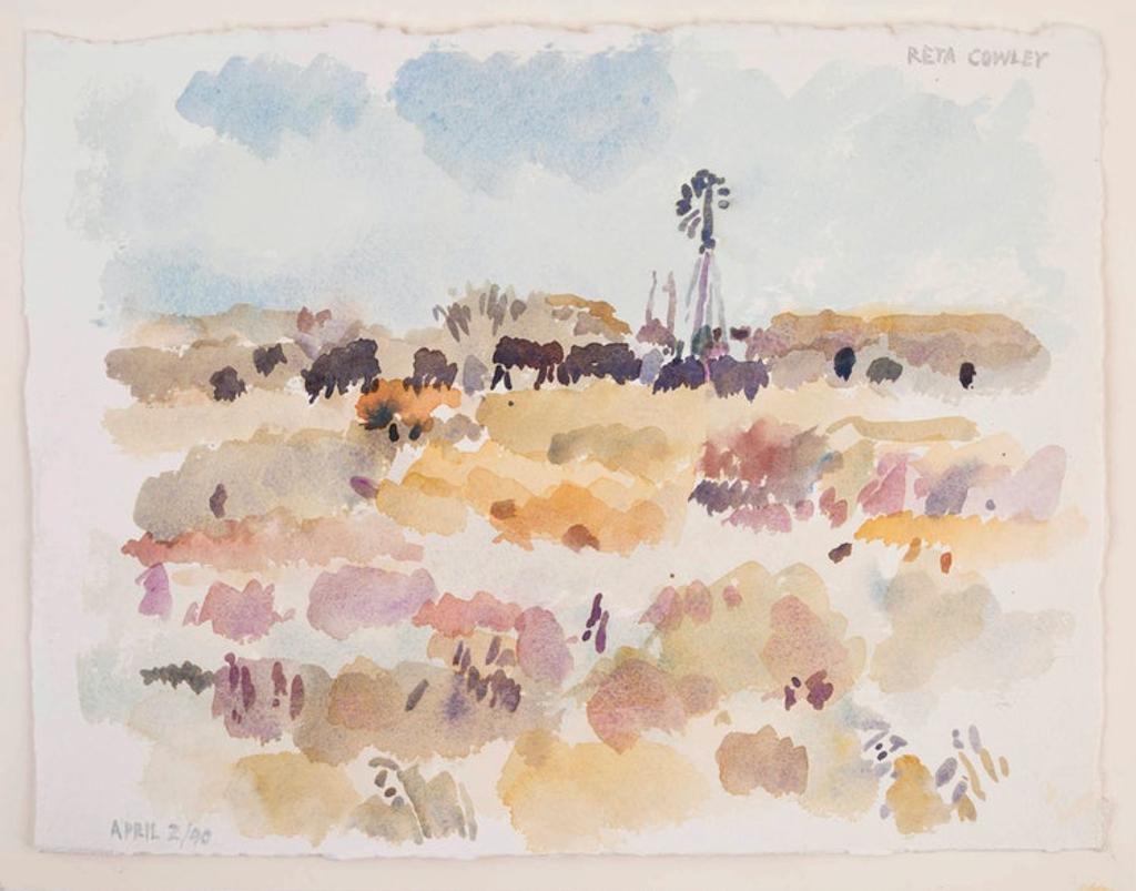 Reta Madeline Cowley (1910-2004) - Cattle and Windmill