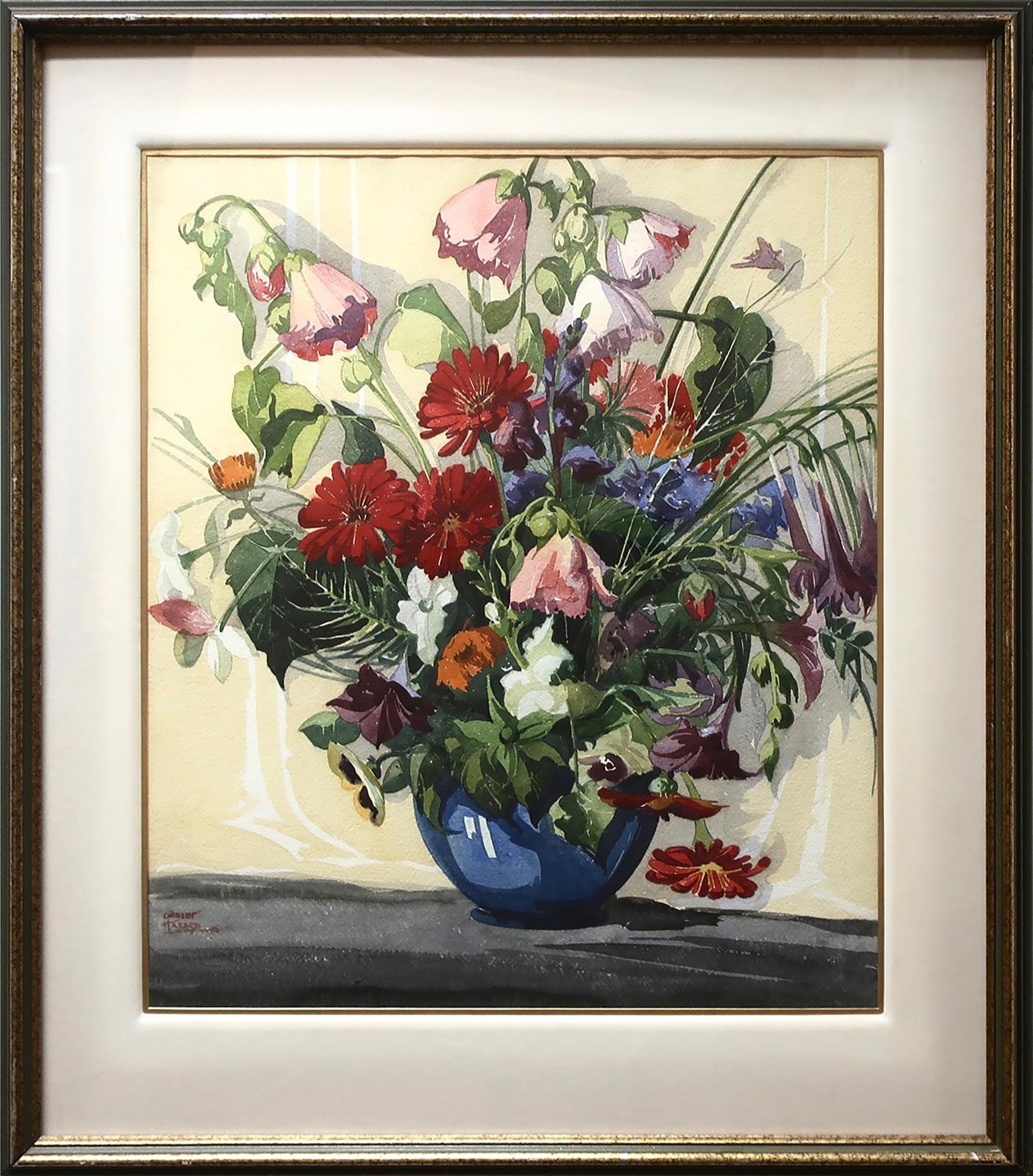 Garnet Hazard (1903-1987) - A Mixed Bouquet In A Royal Blue Vase