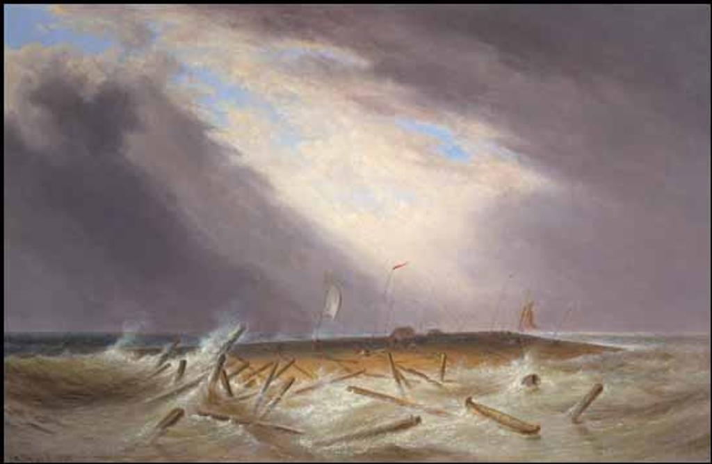 Cornelius David Krieghoff (1815-1872) - Lumber Raft on the St. Lawrence in Bad Weather