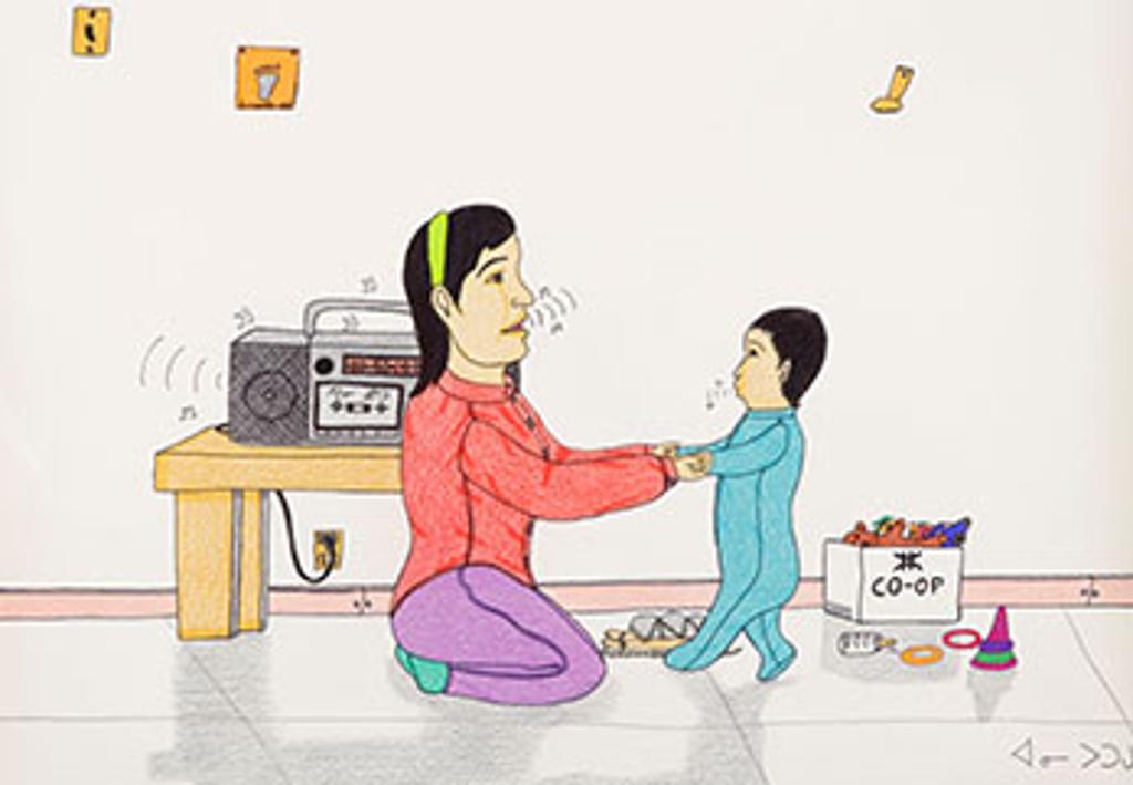 Annie Pootoogook (1969-2016) - Mom and Baby Playing