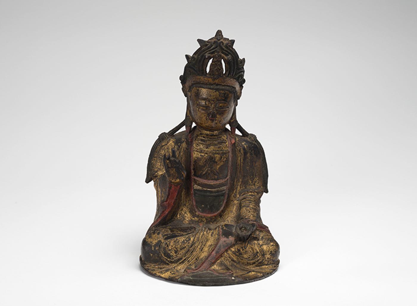 Chinese Art - A Chinese Gilt and Polychromed Bronze Seated Figure of Guanyin, Ming Dynasty 16th/17th Century