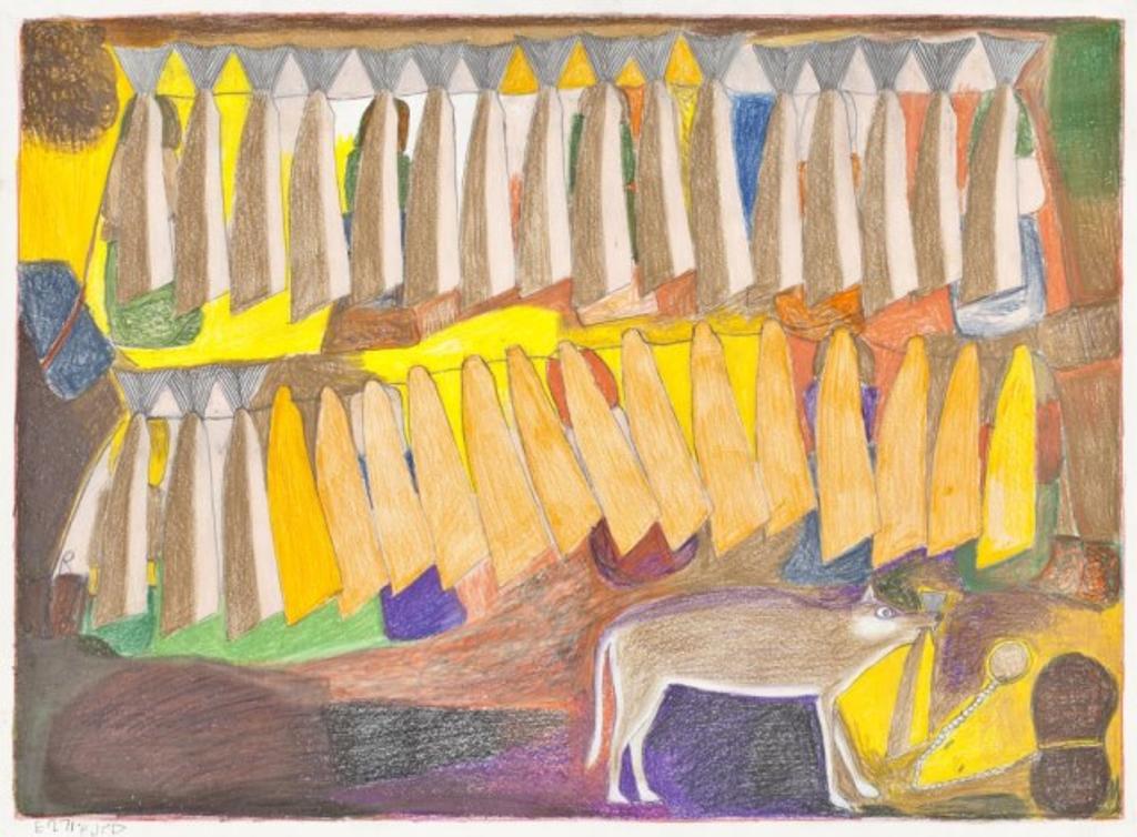 Janet Kigusiuq (1926-2005) - Untitled (Drying Fish and Wolf)