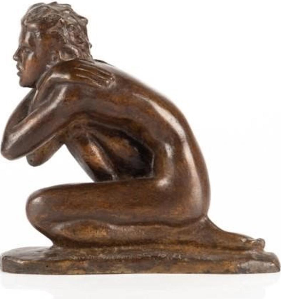 Victor Salmones (1937-1989) - Second half 20th century. A bronze figural nude of a male kneeling with arms wrapped around himself. Signed and numbered 10/10 on the base