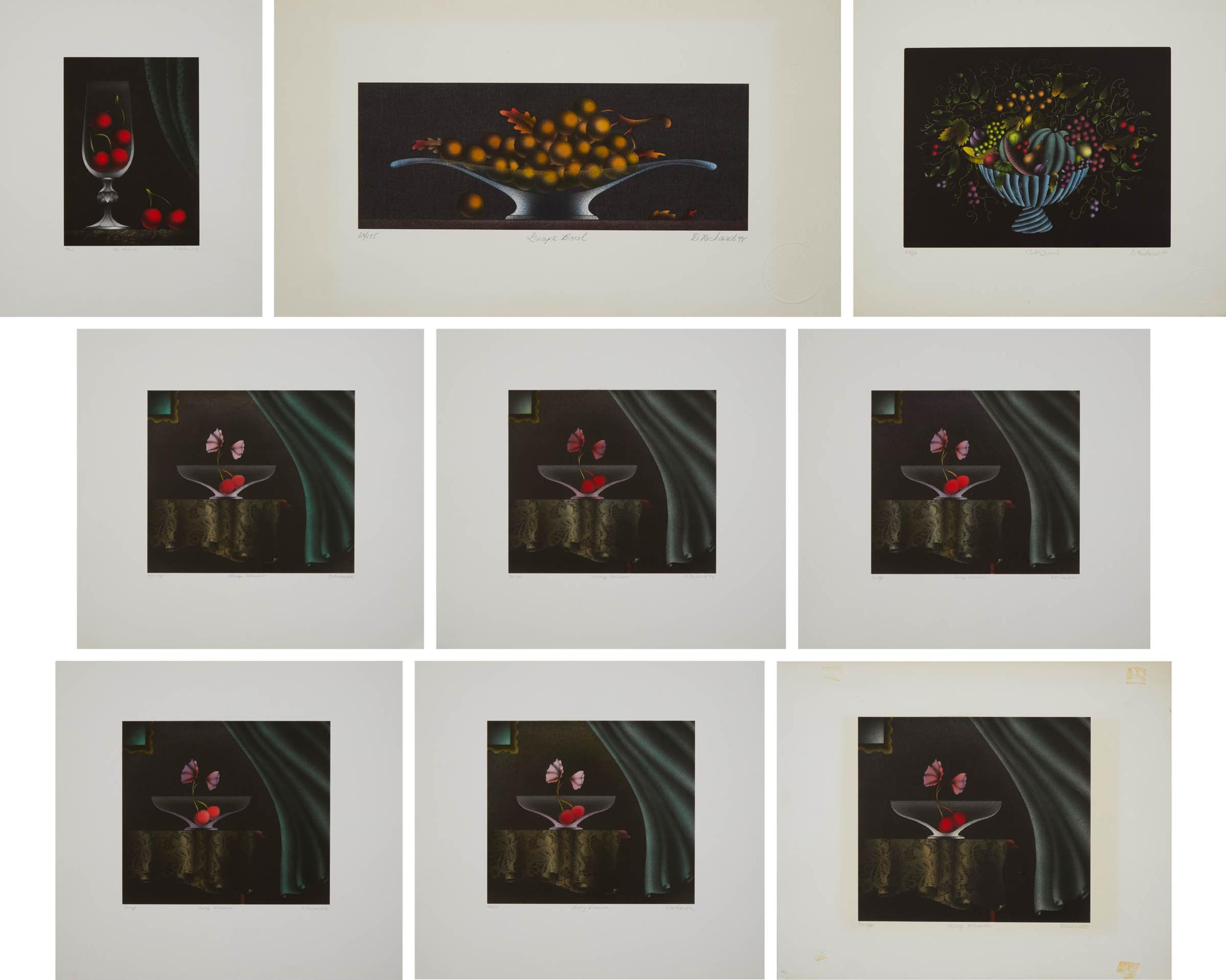 Daniel Richards (1947) - Six Cherries, 1992; Grape Bowl, 1991; Wild Fruit, 1990; Cherry Blossoms, 1992
