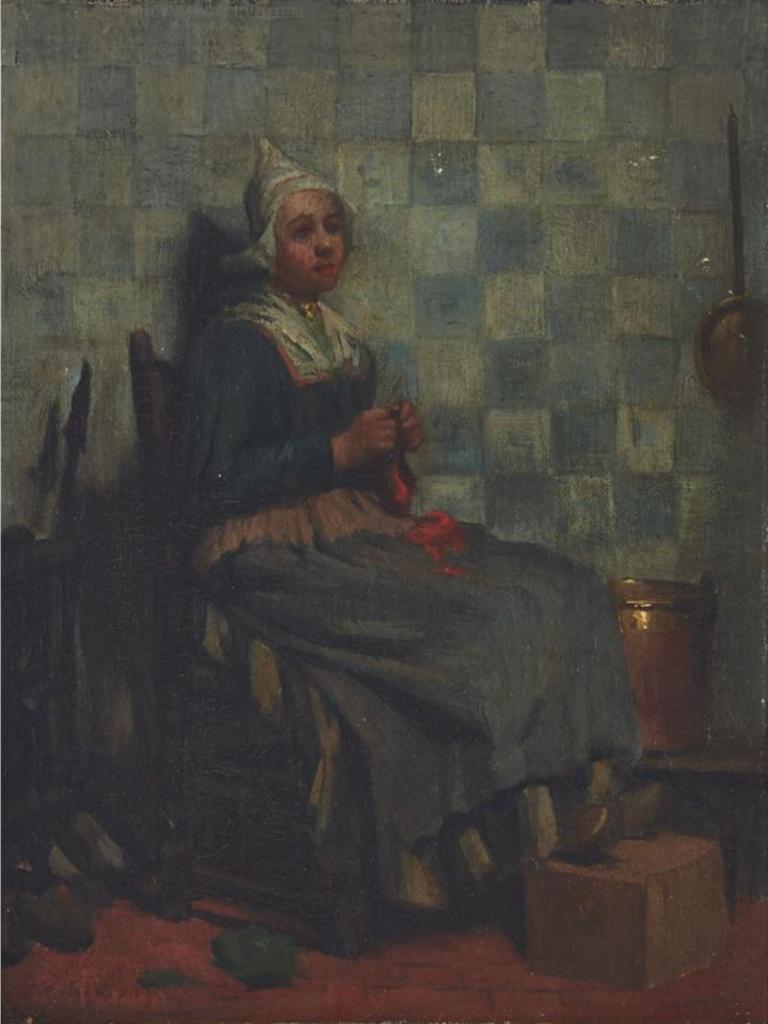 Denys George Wells (1881-1973) - Dutch Woman Knitting