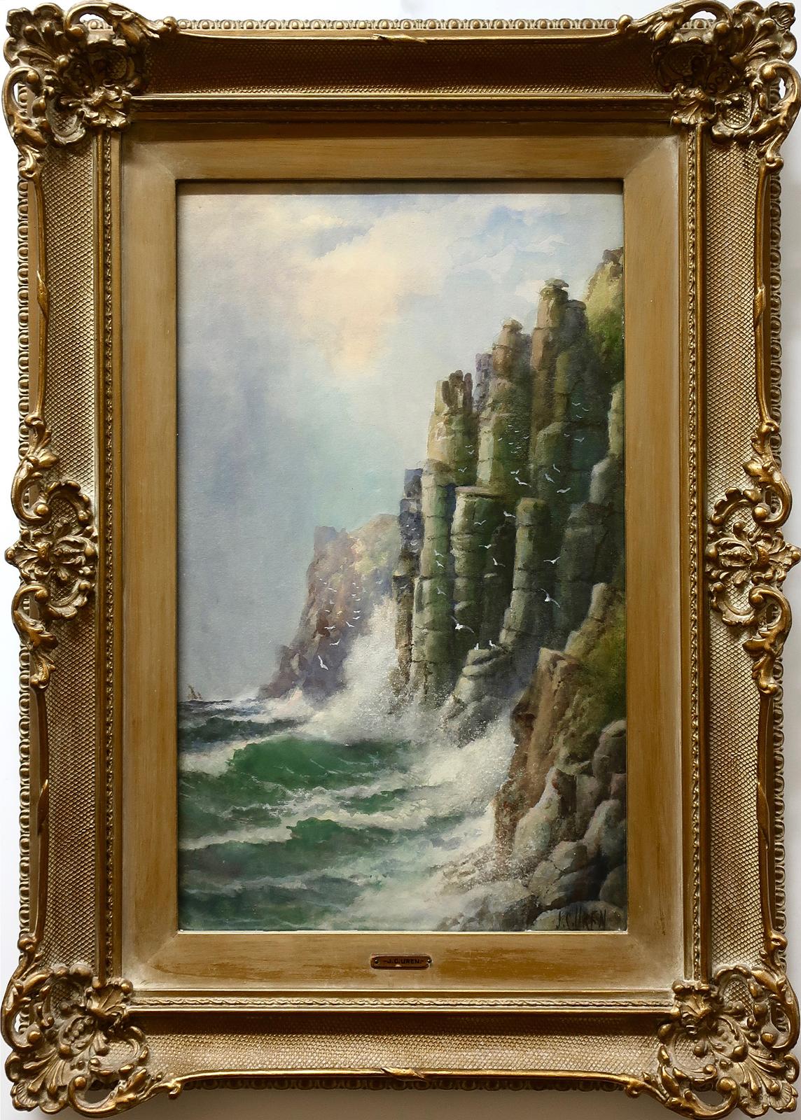 John Clarke Uren (1845-1932) - Untitled (Pounding Waves Against Cliffs)