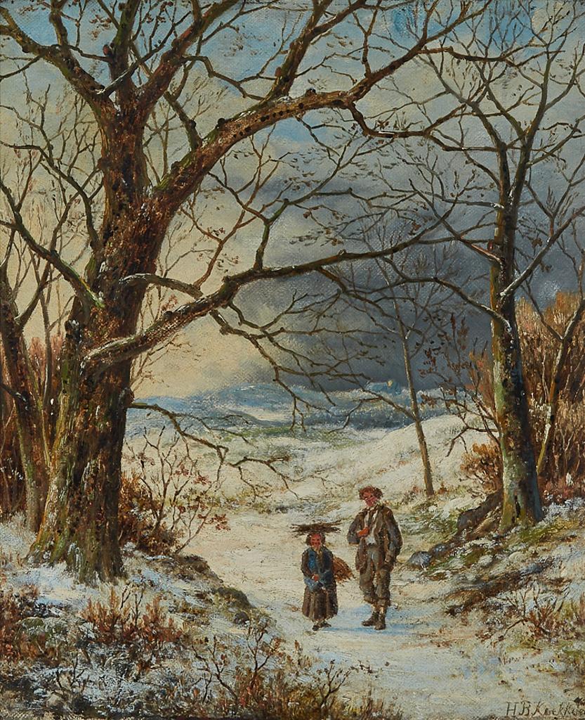 Hendrik Barend Koekkoek (1849-1909) - Winter Woodland Scene With Father And Child