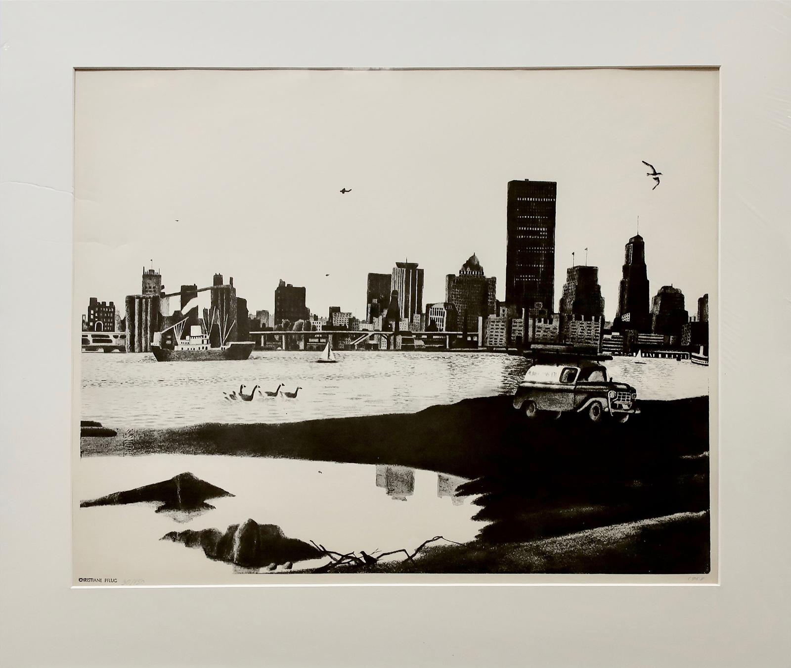 Christiane Pflug (1936-1972) - Untitled (City Skyline With Boat And Truck)