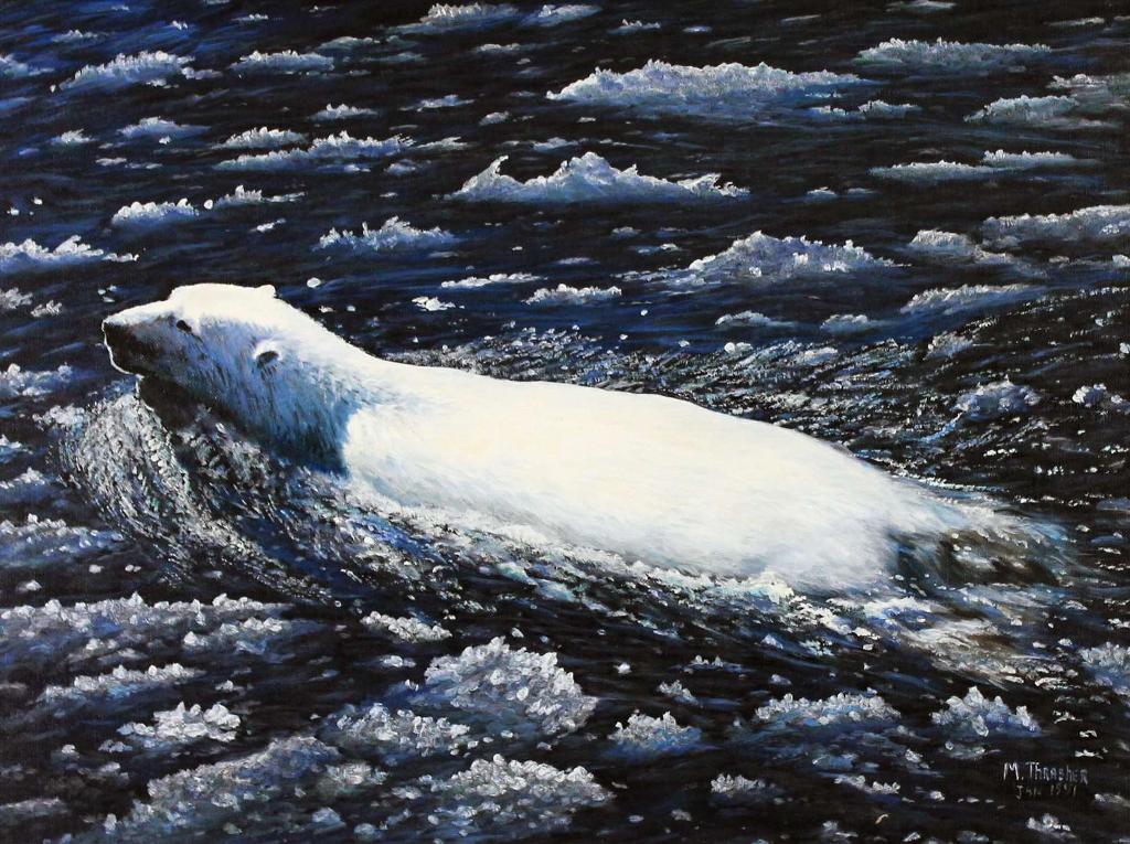 Mona Thrasher (1942-2013) - Swimming Polar Bear; 1991