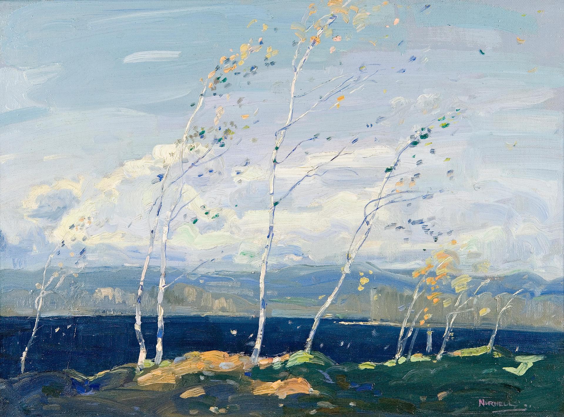 Graham Norble Norwell (1901-1967) - Birch trees blowing in the wind