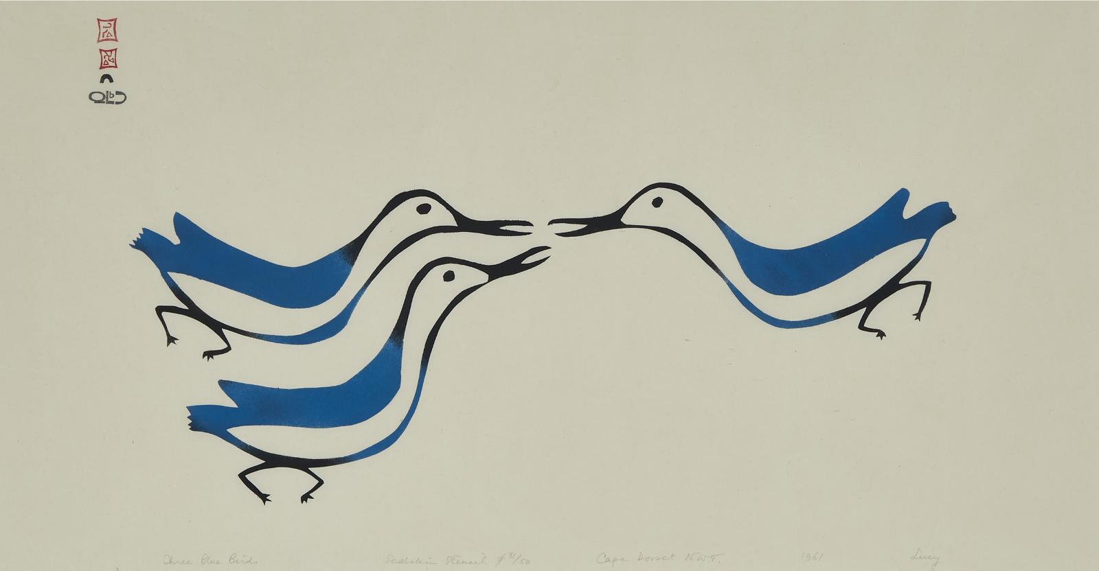 Lucy Qinnuayuak (1915-1982) - Three Blue Birds